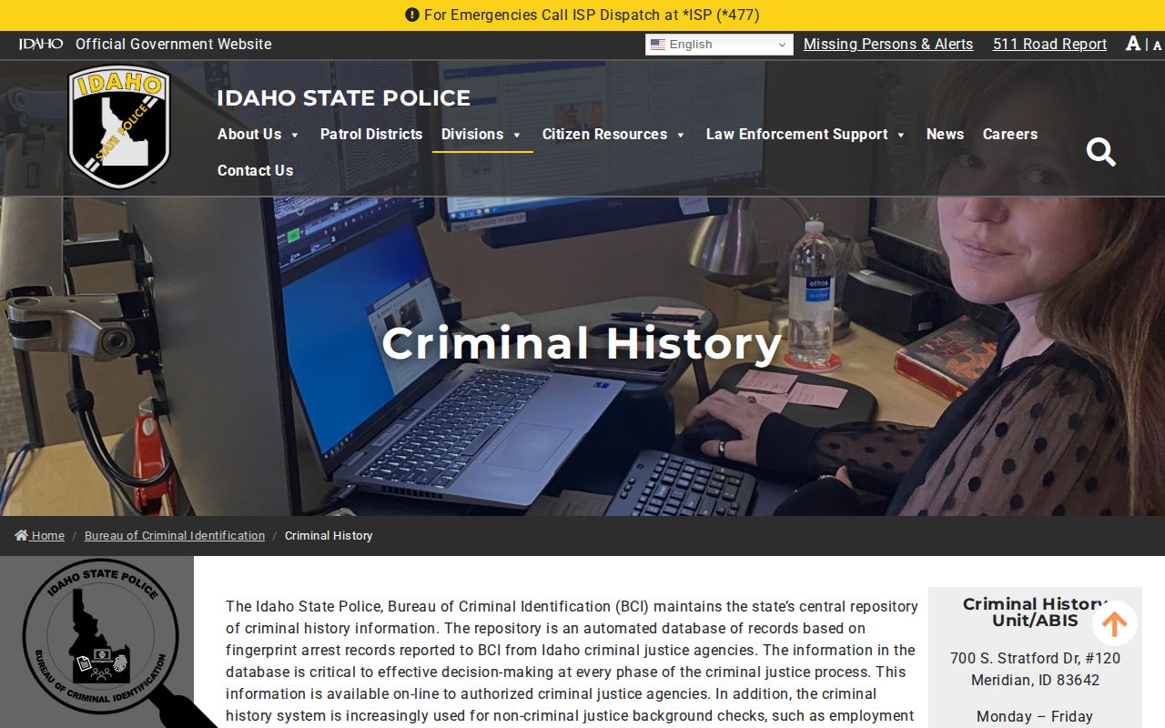 Idaho State Police criminal history and expungement information