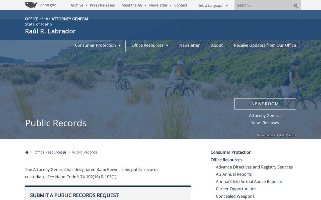 Idaho Attorney General public records request information