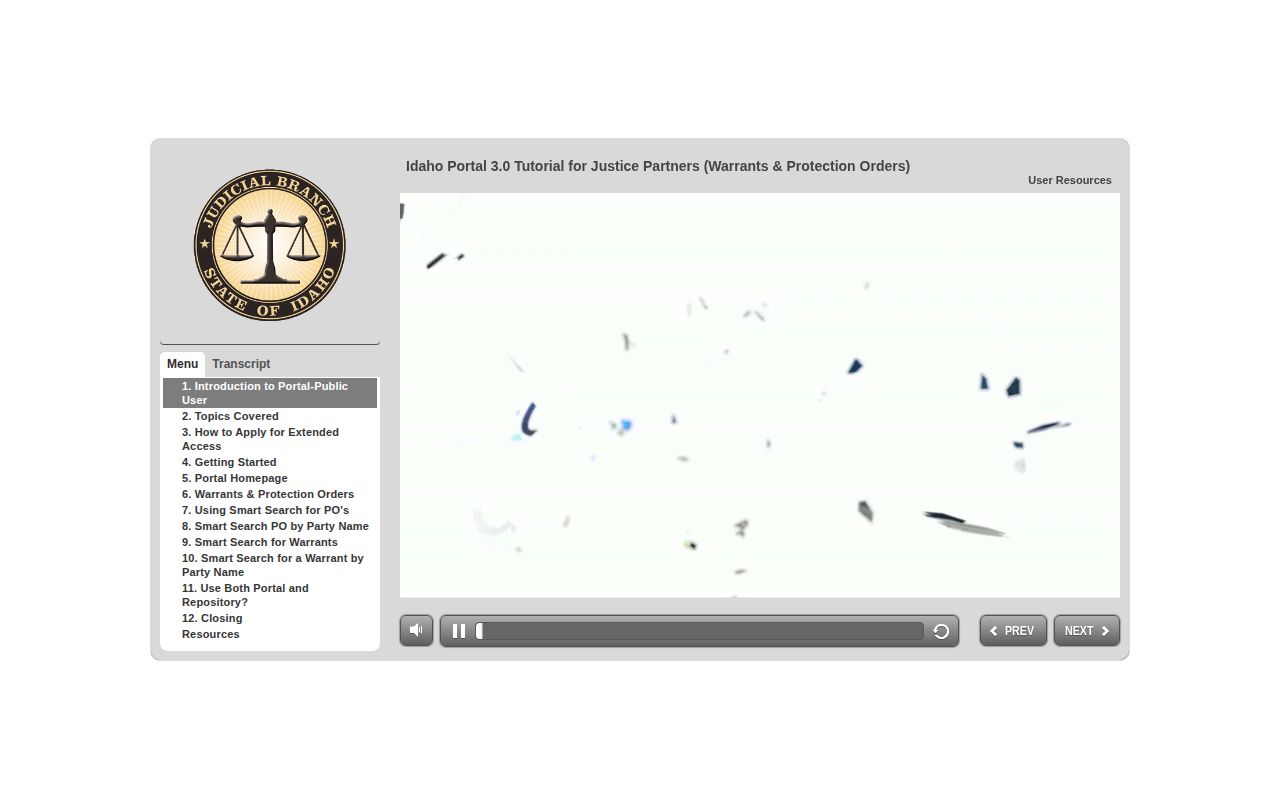 Idaho court portal tutorial interface for public case and warrant searches